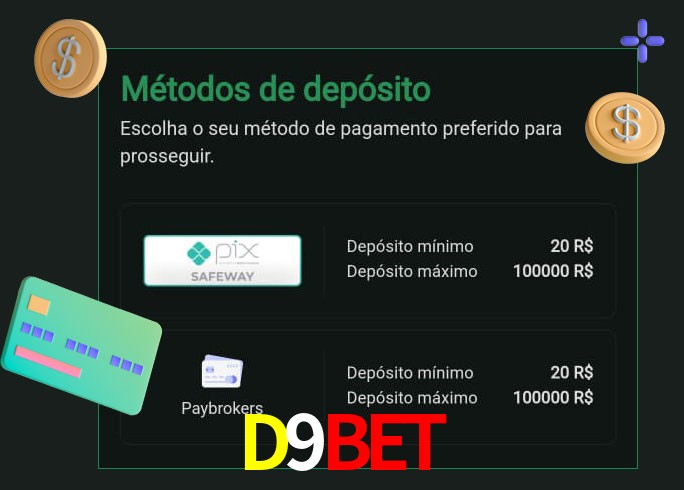 O cassino D9BET oferece uma grande variedade de métodos de pagamento